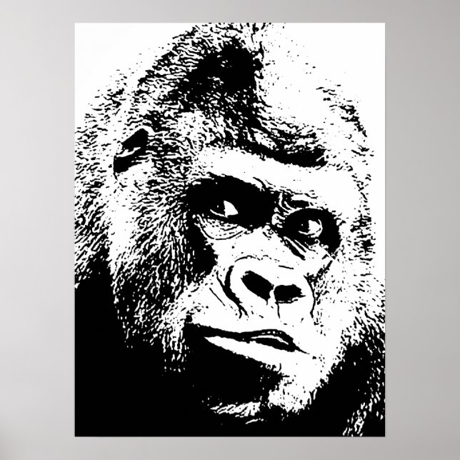 Gorilla de arte pop blanco negro (Frente)