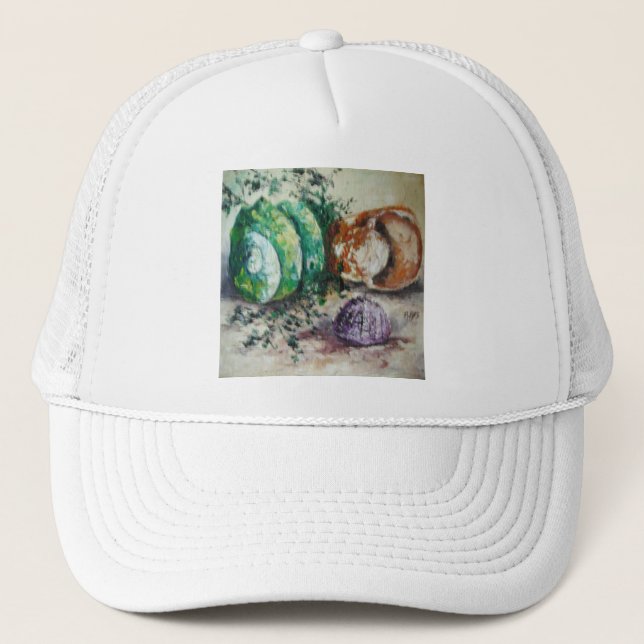 Gorra Ann Hayes pintando conchas marinas (Anverso)