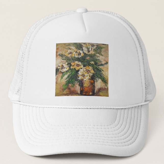 Gorra Ann Hayes pintando flores amarillas en la ma (Anverso)