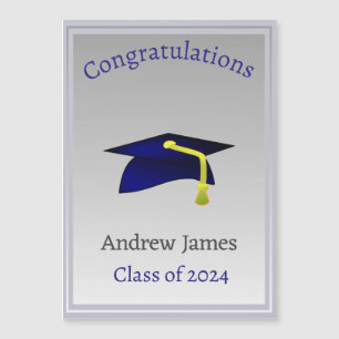 gorra azul de graduación en plata - Felicidades