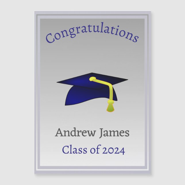 gorra azul de graduación en plata - Felicidades (Anverso)