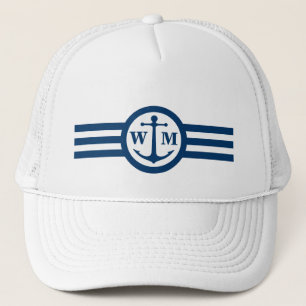 Gorra azul del logotipo del monograma del ancla