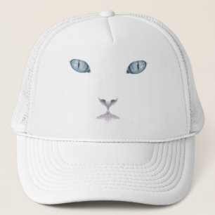 Gorra blanco del camionero de la cara del gato