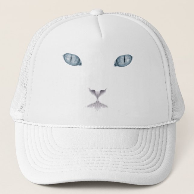 Gorra blanco del camionero de la cara del gato (Anverso)