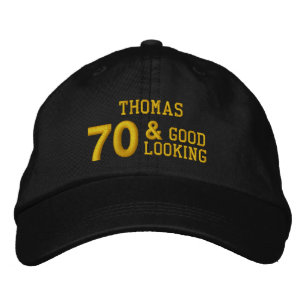 Gorra Bordada 70 cumpleaños buen aspecto NEGRO y ORO W70E