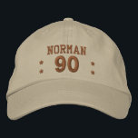 Gorra Bordada 90 Birthday Custom Name STONE y PENNY V01F3<br><div class="desc">90.º Nacimiento Gorra de PIEDRA de nombre personalizado y Bordado PENNY con gorra de cumpleaños STARS Fun que puedes personalizar con un sentimiento,  nombre y año. El texto es personalizable. También puede cambiar el color gorra,  el estilo gorra o el color de los hilos para un aspecto diferente.</div>