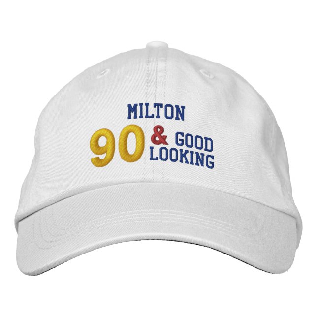 Gorra Bordada 90 cumpleaños buen aspecto BLANCO C05 (Anverso)