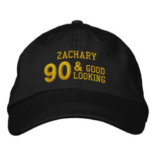 Gorra Bordada 90 cumpleaños buen aspecto NEGRO y ORO V01F6B