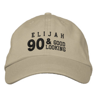 Gorra Bordada 90 cumpleaños buen aspecto NEGRO y ORO V01F6B