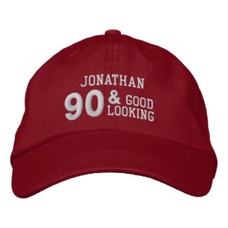 Gorra Bordada 90 cumpleaños buen aspecto rojo y blanco V01F6A