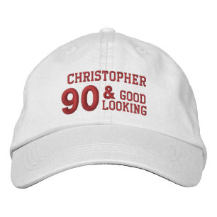 Gorra Bordada 90 cumpleaños con fuerza BLANCO y RED V01F6