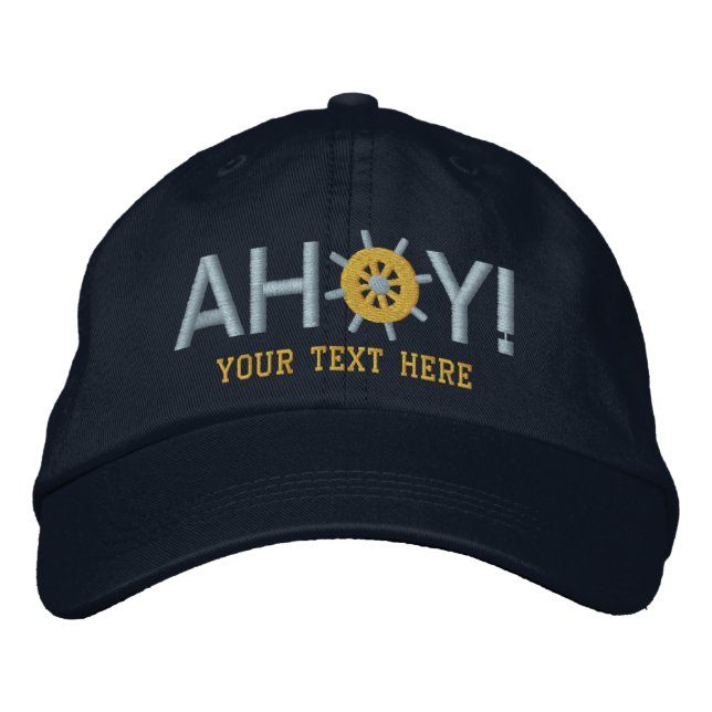 Gorra Bordada Ahoy Ships Wheel Captains Personalizado (Anverso)