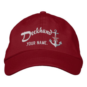 Gorra Bordada Ancla náutica personalizada Deckhand nombre blanco