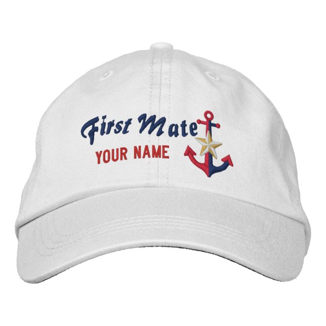 Gorra Bordada Ancla náutica personalizada First Mate Su Nombre (Anverso)
