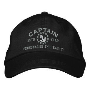 Gorra Bordada AÑO personalizable y nombre capitán bandera yate