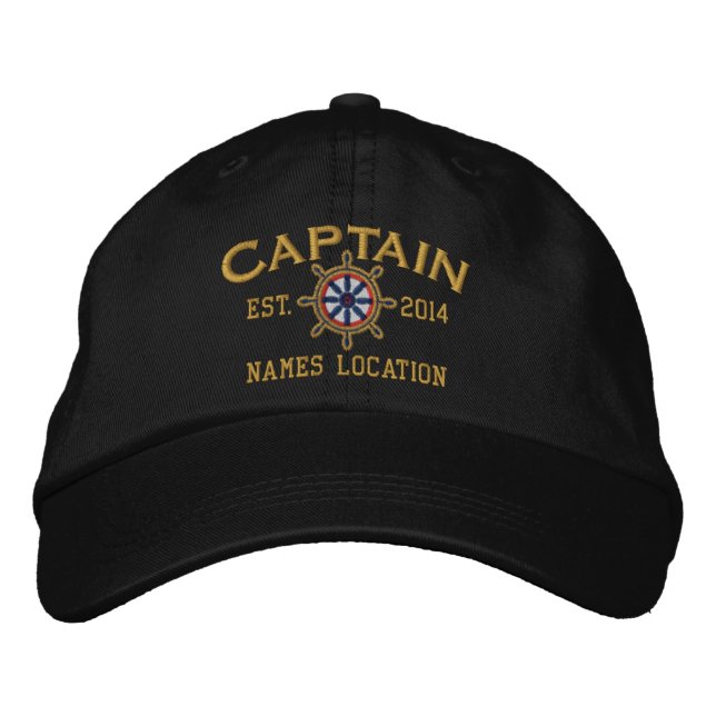 Gorra Bordada AÑO personalizado y nombre la rueda del capitán (Anverso)