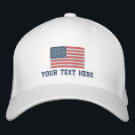 Gorra Bordada Bandera estadounidense patriótica personalizado go<br><div class="desc">gorra deportivo de la bandera estadounidense patriótica personalizado. Tapa personalizada con el logo bordado de la bandera de Estados Unidos. Estrellas y rayas del diseño de bordado de Estados Unidos con plantilla de texto personalizable. Añade tu propio nombre, inspirador dicho o una cita graciosa. Guay Cumpleaños del 4 de julio,...</div>