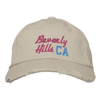 Gorra Bordada Beverly Hills CA estilo rosa y turquesa vintage