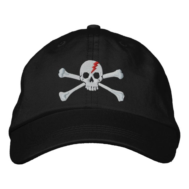 Gorra Bordada Bordado rojo del cráneo de la bandera pirata del (Anverso)