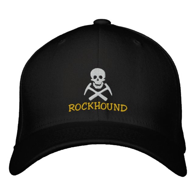 Gorra Bordada Calavera De Rockhound Y Tapa Cruzada Bordeada (Anverso)