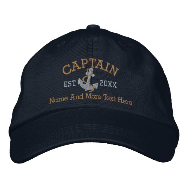 Gorra Bordada Capitán Con Ancla Personalizado (Anverso)