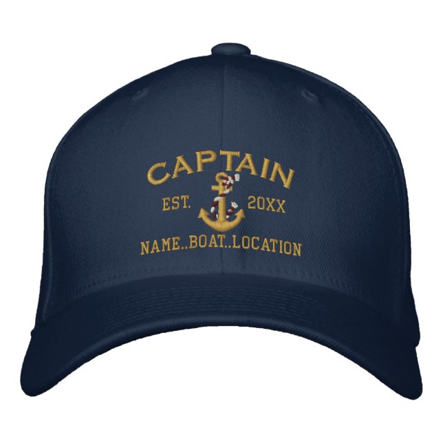Gorra Bordada Capitán Nautical Rope Anchor Fácilmente Personaliz (Anverso)