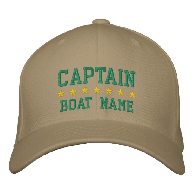 Gorra Bordada Capitán Náutico Khaki Su Nombre De Barco (Anverso)