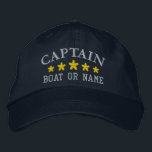 Gorra Bordada Capitán Náutico Nombre Barco Estrellas de Oro Azul<br><div class="desc">Navegar con estilo con un gorra bordado personalizado con su capitán o cualquier otro título deseado junto con su nombre o nombre de barco y cinco estrellas de oro. Varios colores de tapón e hilo de discusión entre los que elegir. Hace un gran regalo personalizado para el Día del Padre,...</div>