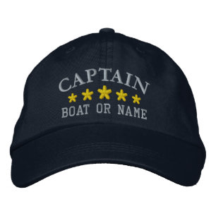 Gorra Bordada Capitán Náutico Nombre Barco Estrellas de Oro Azul