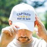 Gorra Bordada Capitán Náutico Nombre Barco Naval Estrellas de Or<br><div class="desc">Navegar con estilo con un gorra blanco bordado personalizado con su capitán o cualquier otro título deseado junto con su nombre o nombre de barco en azul marino y cinco estrellas doradas. Varios colores de tapón e hilo de discusión entre los que elegir. Hace un gran regalo personalizado para el...</div>