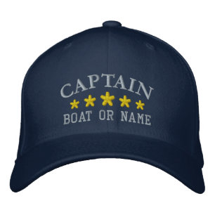 Gorra Bordada Capitán Náutico Nombre Barco Navy Estrella Dorada