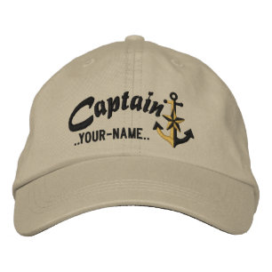Gorra Bordada Capitán Personalizado Nautical Anchor Name Black