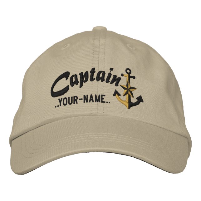 Gorra Bordada Capitán Personalizado Nautical Anchor Name Black (Anverso)