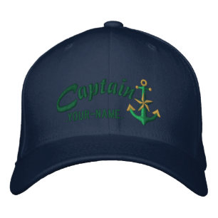 Gorra Bordada Capitán personalizado Nautical Anchor Name Green