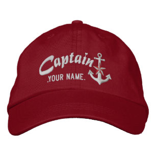 Gorra Bordada Capitán Personalizado Nautical Anchor Name White