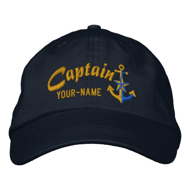 Gorra Bordada Capitán Personalizado Nautical Anchor Nombre Golde (Anverso)
