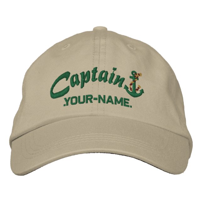 Gorra Bordada Capitán personalizado Rope Anchor Name Green (Anverso)