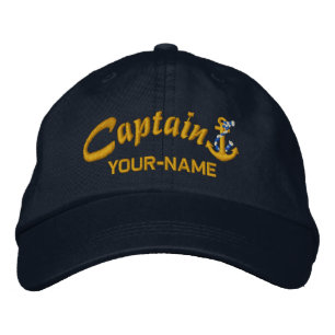 Gorra Bordada Capitán Personalizado Rope Anchor Nombre Dorado