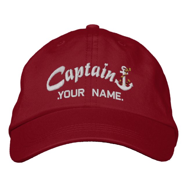 Gorra Bordada Capitán personalizado Rope Anclaje Nombre Blanco (Anverso)