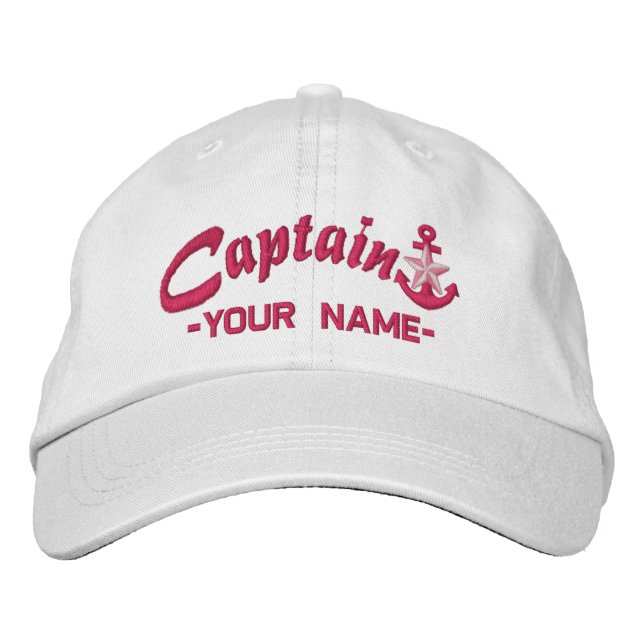 Gorra Bordada Capitán Personalizado Star Anchor Nombre Fuchsia (Anverso)
