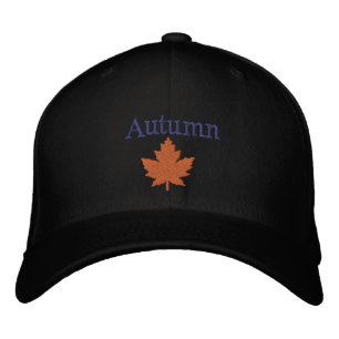 Gorra Bordada Capucha borrosa de hoja de arce de Naranja de otoñ