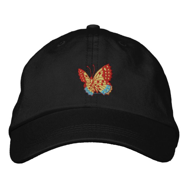 Gorra Bordada Capucha roja de mariposa embistida (Anverso)