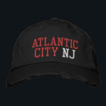Gorra Bordada CIUDAD ATLÁNTICA NJ Blanco rojo sobre el estilo de<br><div class="desc">Bbordado rojo y blanco en ATLANTIC CITY NJ sobre gorra de algodón de estilo vintage con angustia negra. El bordado es el personalizable a otras opciones de color al seleccionar el botón de la herramienta "Editar diseño". También está disponible la opción para seleccionar la elección del color gorra en la...</div>