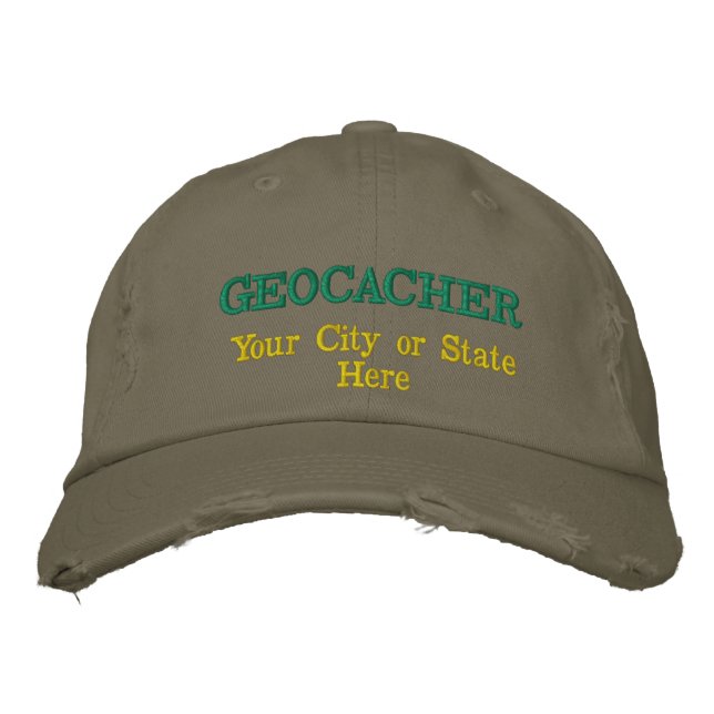 Gorra Bordada Ciudad o estado del geocacher de personalizable (Anverso)