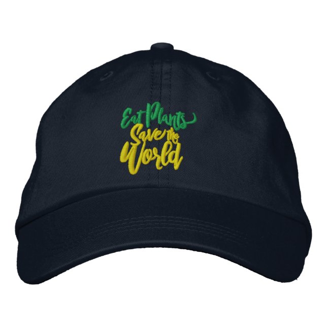Gorra Bordada Comer plantas salva al mundo (Anverso)