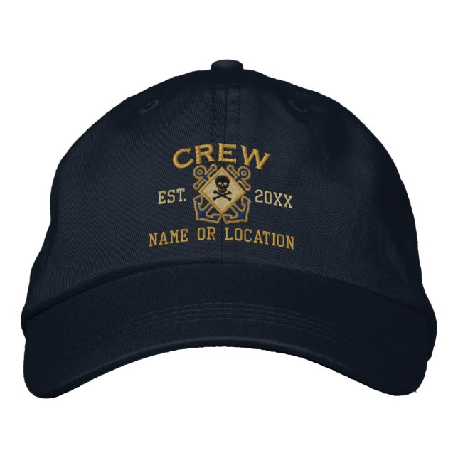 Gorra Bordada Cráneo de Crossbone Nautical Crew Personalizado (Anverso)