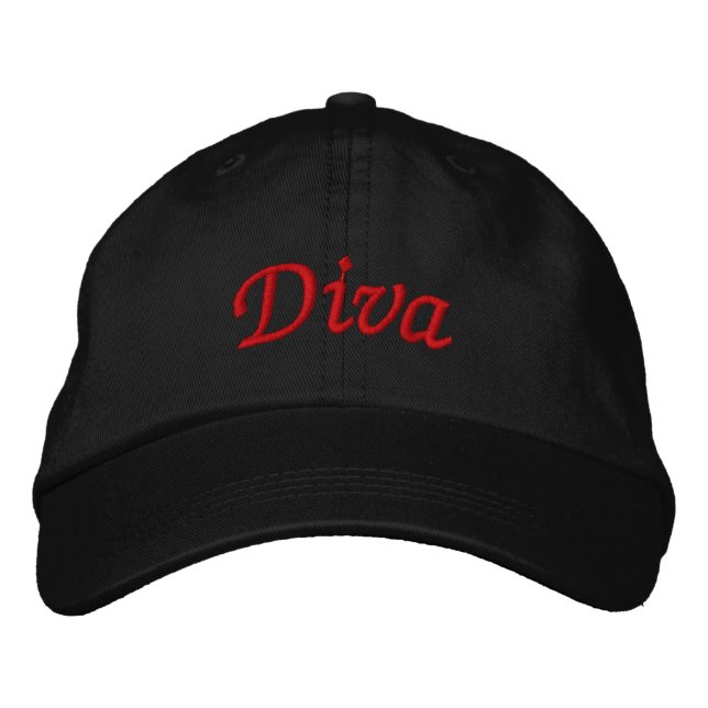 Gorra Bordada Diva elegante roja sobre negro (Anverso)