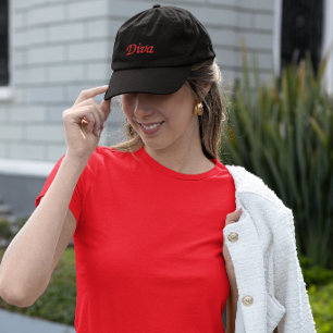 Gorra Bordada Diva elegante roja sobre negro