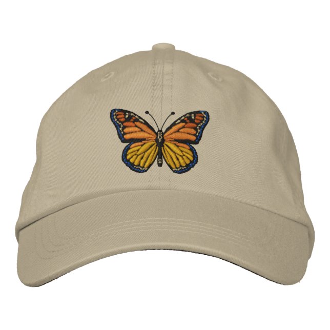 Gorra Bordada Embroidería de mariposa monarca grande (Anverso)