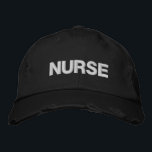 Gorra Bordada Enfermera negra<br><div class="desc">Muestra tu amor por la enfermería con este gorro de béisbol bordado negro de enfermera. Es un minimalista moderno diseñado con la palabra "enfermera" en letras blancas en el centro delantero de gorra negro. Puede elegir entre varias opciones de color disponibles. ¡Idea de regalo de enfermera perfecta!</div>